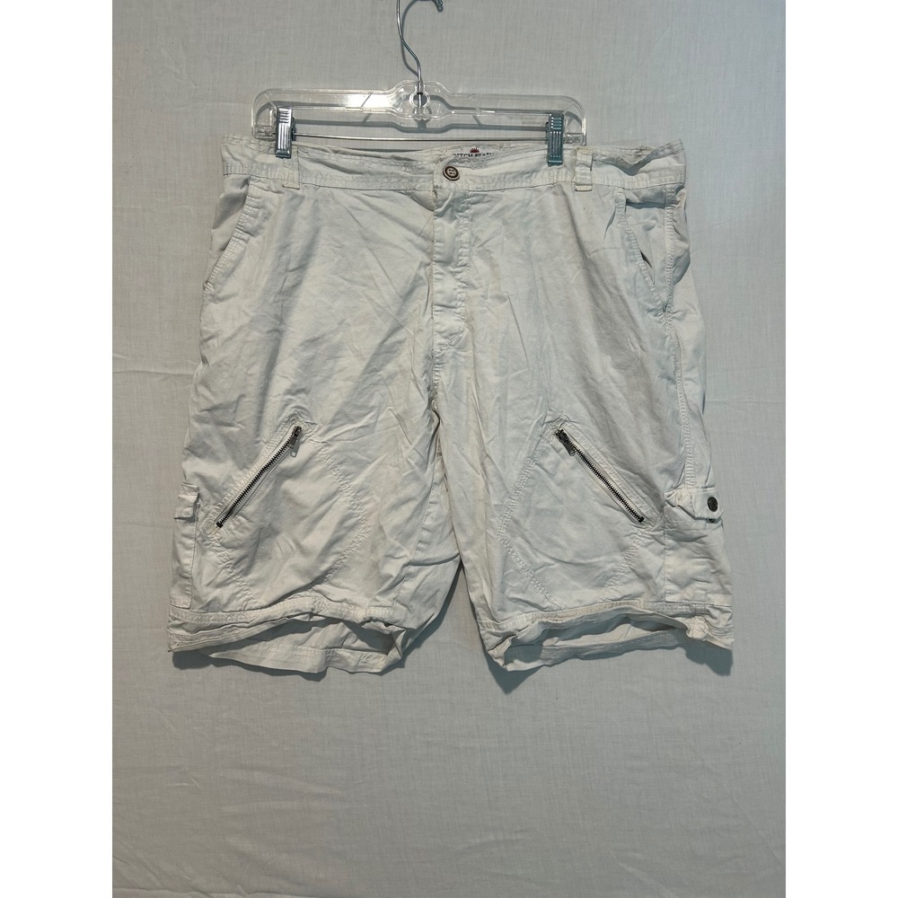 Ditch Plains Ricky Singh Mens Off White Cotton Cargo Shorts Size 40 Utility Zip